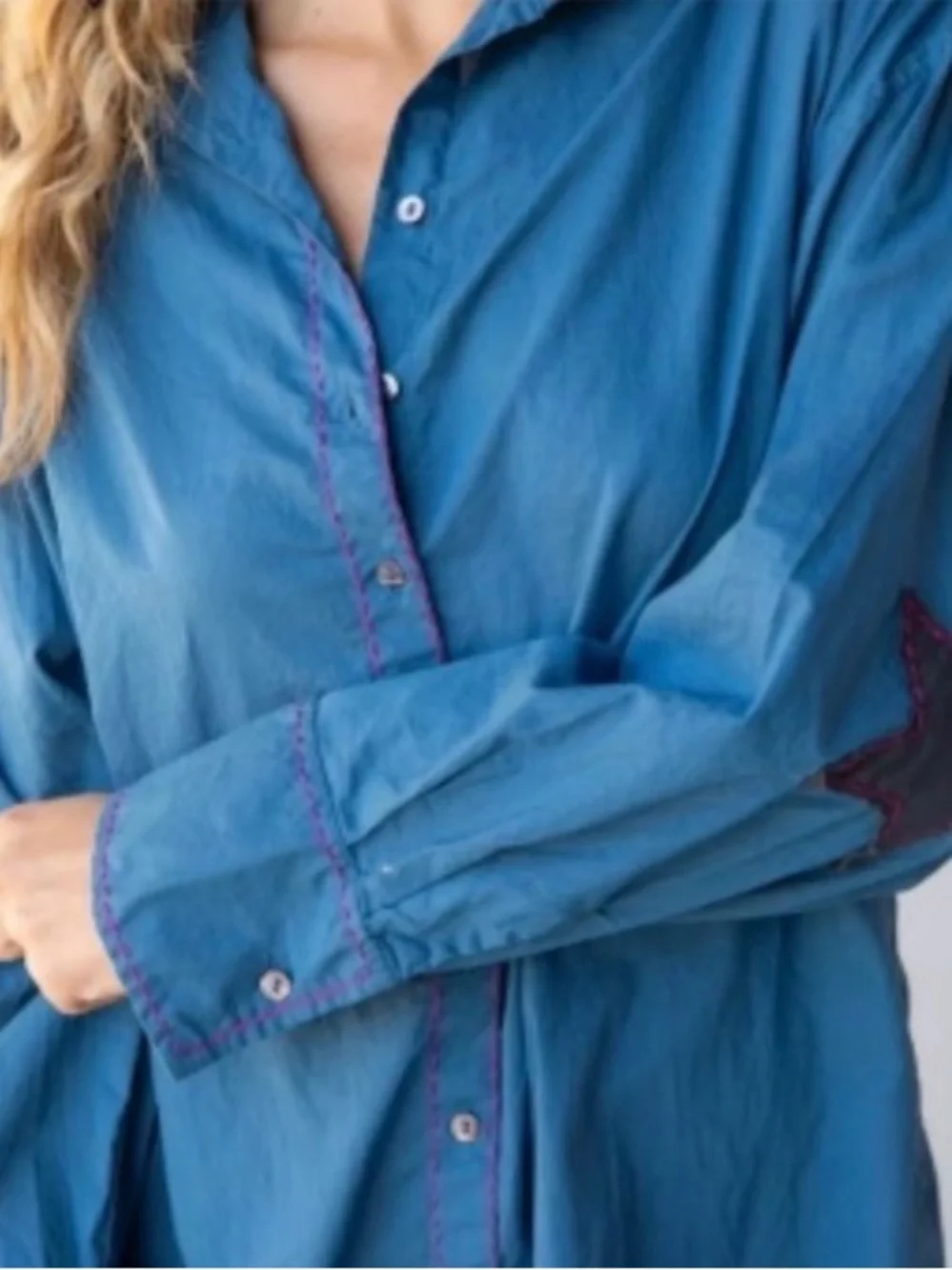 NATURAL LIFE Size Large Lesli Blue Shirt Dress Star Elbow Patch - L/XL - Picture 2 of 10